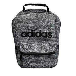 Adidas Insulated Lunch Bag Tote Gray Black 3 Stripes Large Zippered School